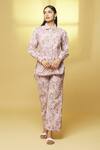 Buy_Kalakaari By Sagarika_Pink Cotton Lace Collared Floral Bloom Print Tunic With Pant _at_Aza_Fashions