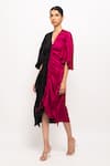 Buy_Neora By Nehal Chopra_Wine Bemberg Modal Silk V Neck Kaftan Bodycon Dress _at_Aza_Fashions