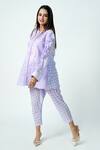 Buy_Jyoti Bansal_Purple Cotton Embroidery Round Neck Ruffle Sleeve Shirt With Chequered Pant _at_Aza_Fashions