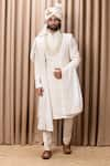 Buy_Ankit V Kapoor_Ivory Cotton Embroidery Paisley Faizan Sherwani Set _at_Aza_Fashions