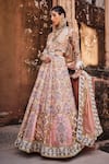 Buy_The Royaleum_Peach Anarkali- Upada Silk Printed Mirror Embellished With Dupatta  _at_Aza_Fashions