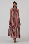 Buy_The Summer House_Multi Color Certified Organic Cotton Cambric Knox Stripe Pattern Dress_at_Aza_Fashions