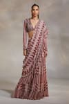 Buy_Divya Aggarwal_Pink Blouse Georgette Saree Chiffon Print And Rosario Pre-draped With _at_Aza_Fashions