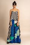 Buy_Nupur Kanoi_Multi Color Satin, Crepe Scoop Neck Striped Print Singlet Top And A-line Pant Set_at_Aza_Fashions
