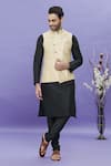 Buy_Aryavir Malhotra_Black Bundi Jacquard Banarasi Silk Floral Asymmetric Placket And Kurta Set _at_Aza_Fashions