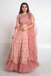 Buy_Merge Design_Pink Modal, Net, Chiffon Cut Work, Sequins, Pearls Hand Embroidered Lehenga Set _at_Aza_Fashions