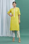 Buy_BANANA labs_Yellow Cotton Printed Stripes Round Kurta And Pant Set _at_Aza_Fashions