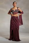 Buy_Divya Aggarwal_Wine Corset Satin And Lycra Mesh Saree Georgette Vero Pre-draped With Blouse _at_Aza_Fashions