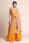 Buy_Nupur Kanoi_Orange Crepe Hand Embroidery Mirror Work Boat Double Layered Kurta Set  _at_Aza_Fashions