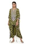 Buy_Payal Singhal_Green Banarasi Floral Motifs Notched High Low Kurta And Jogger Set _at_Aza_Fashions