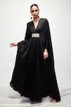 Buy_Ranian_Black Silk Embroidered V Neck Kaftan _at_Aza_Fashions