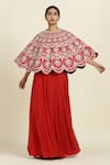 Buy_Oshi By Shikha_Red Cape Raw Silk Embroidery Zardozi Round And Sharara Set _at_Aza_Fashions