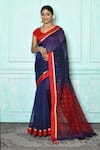 Buy_Samyukta Singhania_Blue Silk Cotton Geometric Pattern Saree _at_Aza_Fashions