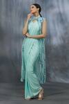 Buy_Khwaab By Sanjana Lakhani_Blue Saree And Blouse Lycra & Jacket Soft Pre-draped With Long _at_Aza_Fashions