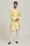 Buy_Samyukta Singhania_Yellow Sherwani Banarasi Jacquard Floral Pattern Overlap Set _at_Aza_Fashions