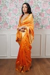 Buy_Paaprika_Orange Pure Spun Silk Handwoven Zari Floral And Stripe Pattern Saree _at_Aza_Fashions