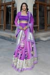Buy_Pomcha Jaipur_Purple Muslin Gota Patti Square Neck Ombre Blouse Lehenga Set _at_Aza_Fashions