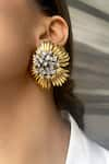 Buy_The Jewel Factor_Yellow Crystal Flower Petal Shaped Studs _at_Aza_Fashions