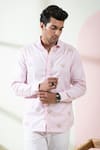 Buy_Hilo Design_Pink Oxford Embroidery Shell Motif Thread Shirt_at_Aza_Fashions
