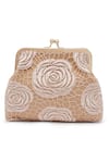 Buy_Richa Gupta_Beige Embroidery Floral Lace Clutch With Sling _at_Aza_Fashions