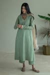 Buy_Shorshe Clothing_Green Jacquard, Cotton Embroidery V-neck Anu Placement Woven Kurta And Pant Set_at_Aza_Fashions