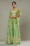 Buy_I am Design_Green Raw Silk Hand Embroidered Floral Apple Candy Palazzo Set With Kaftan_at_Aza_Fashions