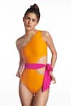 Buy_Kai Resortwear_Orange One Shoulder Blossom Swimsuit  _at_Aza_Fashions