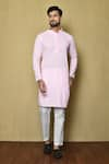 Buy_Aryavir Malhotra_Pink Cotton Chikankari Embroidered Thread Mandarin Collar Kurta And Pant Set _at_Aza_Fashions