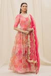 Buy_Naintara Bajaj_Pink Organza Embroidery, Sequins Round Neck Anarkali Set _at_Aza_Fashions