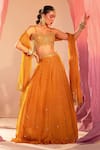 Buy_Silky Bindra_Yellow Georgette Embroidery Floral Sweetheart Neck Butti Lehenga Set _at_Aza_Fashions