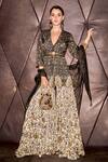 Buy_Tarun Tahiliani_Black Floral Print Peplum Kurta Sharara Set_at_Aza_Fashions