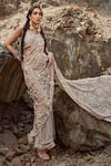 Buy_Nandita Thirani_Beige Tulle Embroidery Floral Motifs Pant Saree With Bustier _at_Aza_Fashions