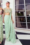 Buy_DiyaRajvvir_Green Tulle Embroidered Floral Blouse And Pre-draped Gharara Saree Set _at_Aza_Fashions