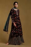 Buy_Ritu Kumar_Black Kurta Silk Velvet Printed Floral Round Sharara Set _at_Aza_Fashions