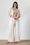 Buy_Salt and Spring_Ivory Crepe Embellished Beads Sweetheart Neck Crop Top Pant Set _at_Aza_Fashions