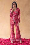 Buy_Shachi Sood_Pink Dupion Silk Floral Sweetheart Neck Print Blazer And Pant Set _at_Aza_Fashions