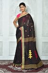 Buy_Samyukta Singhania_Black Pure Cotton Woven Geometric Saree _at_Aza_Fashions