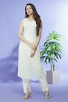 Buy_Shruti Sancheti_Ivory Cotton Embroidery Cut-work V Neck Yoke Tunic  _at_Aza_Fashions