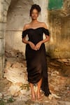 Buy_ZWAAN_Black Chiffon Plain Draped Sweetheart Neckline Midi Dress  _at_Aza_Fashions