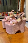 Buy Tiesta Pink Strap Embroidered Wedges at Aza Fashions Buy_Tiesta_Pink Strap Embroidered Wedges _at_Aza_Fashions