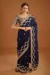 Buy_Shyam Narayan Prasad_Blue Dupion Silk Embroidered Zardozi Work Saree With Brocade Blouse  _at_Aza_Fashions