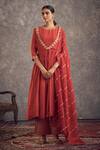 Buy Hirika & Dhruti Red Chanderi, Cotton, Crepe Sequins, Gota Patti Round Neck Anarkali Pant Set at Aza Fashions Buy_Hirika & Dhruti_Red Chanderi, Cotton, Crepe Sequins, Gota Patti Round Neck Anarkali Pant Set _at_Aza_Fashions