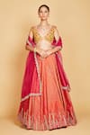 Buy_Amrin khan_Yellow Lehenga Raw Silk Hand Embroidered Floral Plunge V Blouse Set  _at_Aza_Fashions