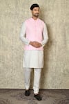 Buy_Aryavir Malhotra_Pink Silk Blend Embroidered Chikankari Floret Work Bundi And Plain Kurta Set _at_Aza_Fashions