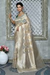 Buy_Nazaakat by Samara Singh_Grey Silk Blend Woven Bloom And Striped Saree_at_Aza_Fashions