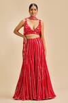 Buy Nitika Gujral Red Crop Top And Sharara Georgette Embroidery Patra Leaf Neck Set at Aza Fashions Buy_Nitika Gujral_Red Crop Top And Sharara Georgette Embroidery Patra Leaf Neck Set _at_Aza_Fashions