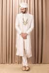 Buy_Ankit V Kapoor_Gold Cotton Embroidery Thread Zahid Sherwani Set _at_Aza_Fashions