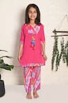 Buy_The Cotton Staple_Pink Cotton Tassels Pumpkin Kurta With Ikat Print Pant  _at_Aza_Fashions