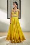 Buy_Surily G_Yellow Chanderi Hand Embroidery Badla Sweetheart Neck Yoke Jumpsuit  _at_Aza_Fashions