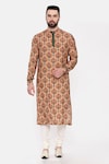 Buy_Mayank Modi - Men_Beige Muslin Print Quatrefoil Mandala Kurta Set_at_Aza_Fashions